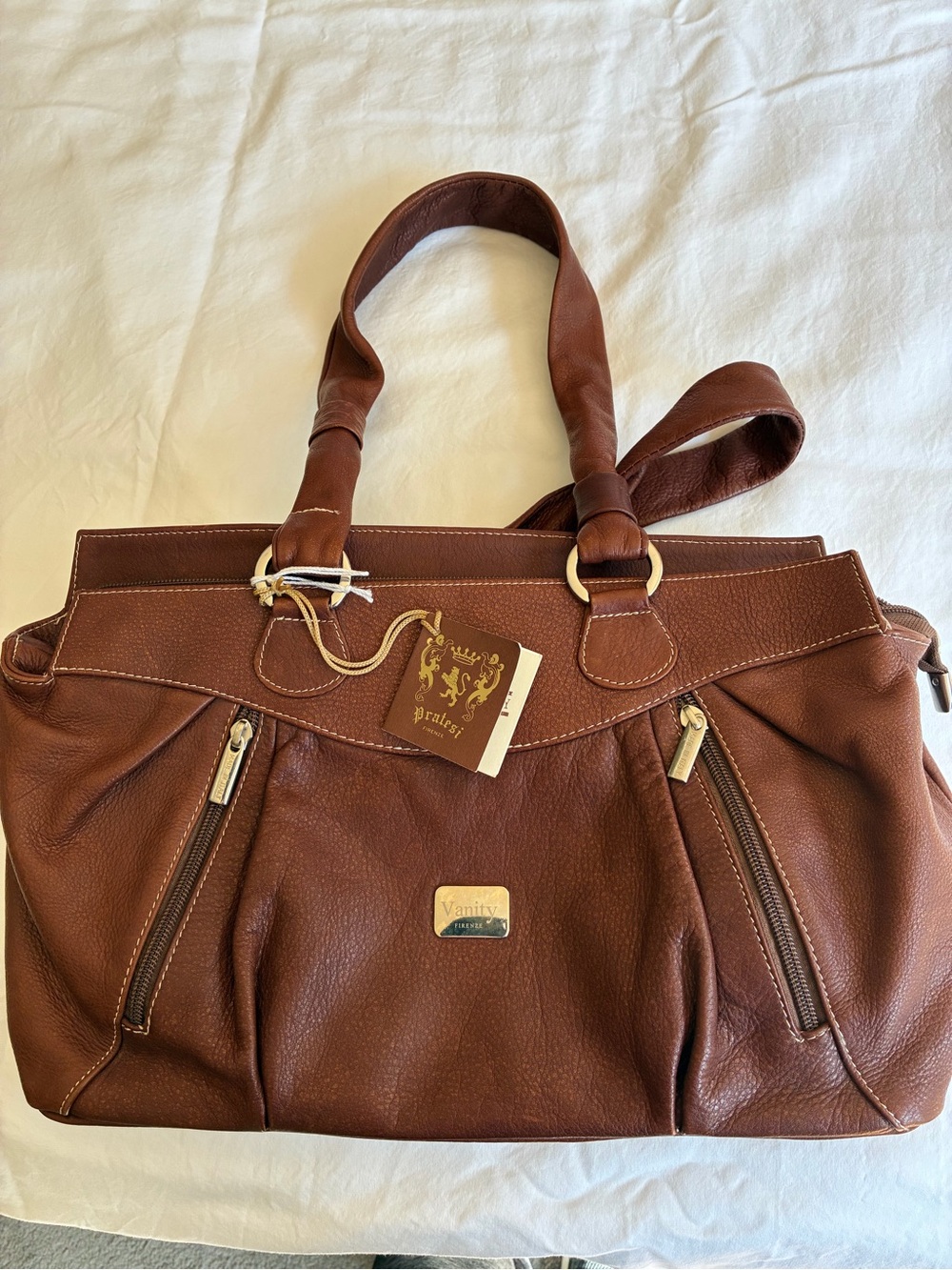 Vintage Italian Pratese Firenze Leather Bag with Original Tags And Serial Number